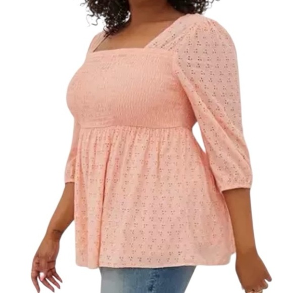 Torrid smocked babydoll top eyelet peach NWT 4X - Picture 1 of 6